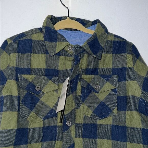 7 FOR ALL MANKIND Olive Green and Navy Buffalo Check Flannel Overshirt- 4T NWT! - Picture 2 of 11
